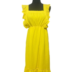 Madison + Hudson Yellow  Midi Dress Gauze lined Ruffle Crochet Inserts Size S